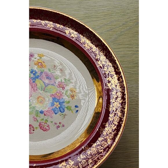PLATES-BREAD-BUTTER-CENTURY BY SALEM-23K Gold Encrusted-Burgundy-Floral-Set of 4 - Picture 4 of 16